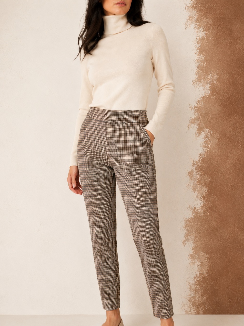 🧵SUZY SHIER Light Academia Preppy Gingham PullOn Stretch Trousers Old Money Sz L